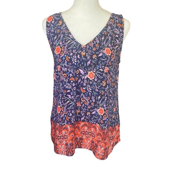 SO Tops - So women's small sleeveless blue orange purple floral v-neck flowy tank top